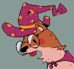 A pixel art fox with glasses and wizard hat